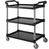 VEVOR Utility Service Cart, 3 Shelf Heavy Duty 154LBS Food Service Cart, Rolling Utility Cart with Lockable Wheels, 32.7" x 15.7" x 37.4" Plastic Utility Cart for Kitchen Office Restaurant Home, Black