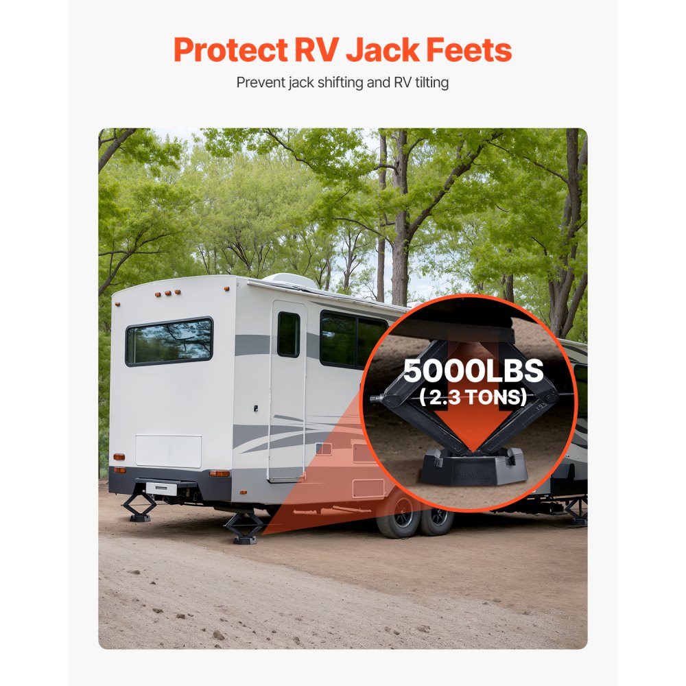 VEVOR RV Leveling Pads, 4-Pack Rubber Trailer Jack Pads, Each with 5000 lbs Capacity, Jack Stabilizer Pad with Large Surface Area, Suitable for 5.5" Square Jack Feet, 5th Wheels Class A/C Motorhomes
