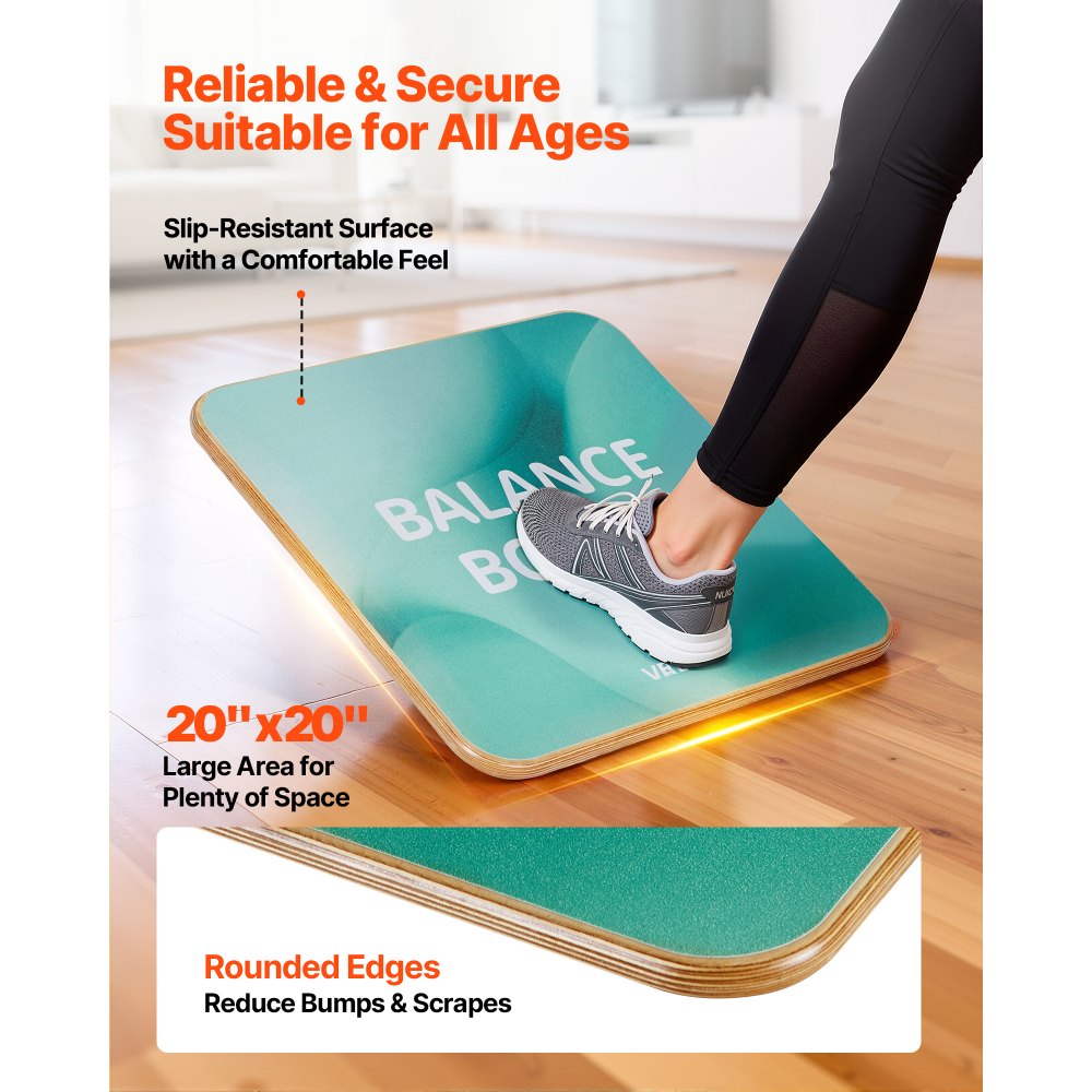 VEVOR Balance Board, 360° Rotating Wobble Board Trainer for Adults 3-Level Adjustable, Wooden Balance Training Equipment, Slip-Resistant Surface for Core Workout, Standing Desk Exercise, Home Gym