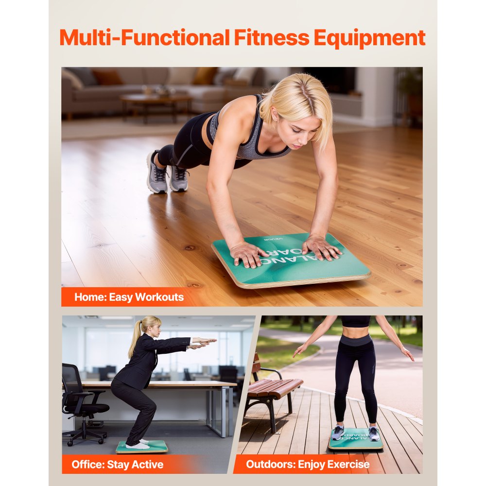 VEVOR Balance Board, 360° Rotating Wobble Board Trainer for Adults 3-Level Adjustable, Wooden Balance Training Equipment, Slip-Resistant Surface for Core Workout, Standing Desk Exercise, Home Gym