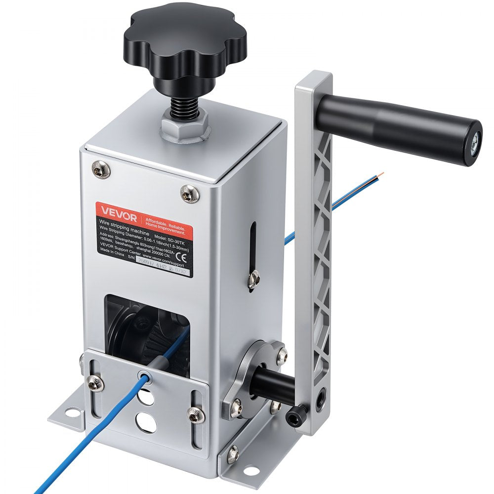 VEVOR Manual Wire Stripper Machine, 0.06-1.18 in, Copper Cable Stripper Tool, Hand Crank or Drill Powered Modes, Heavy-Duty Q235 Frame Wire Stripping Machine, Easy to Use, for Scrap Copper Recycling