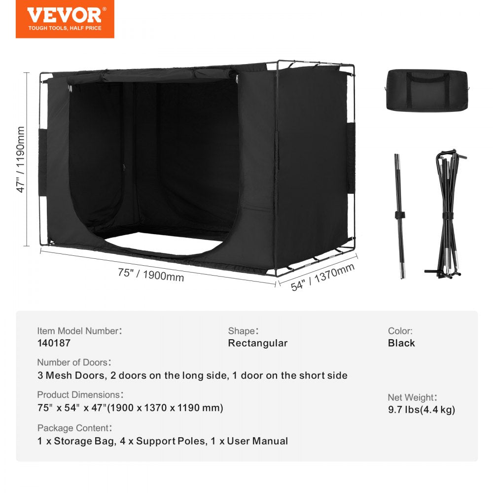 VEVOR Bed Tent, Pongee Fabric, 3 Doors Breathable Dream Tent with 0.37 in Fiber Poles on Bed Privacy, Full Size 70% Blackout Sleeping Bed Canopy, Fit for Kids Playhouse and Adults Sleeping Tent