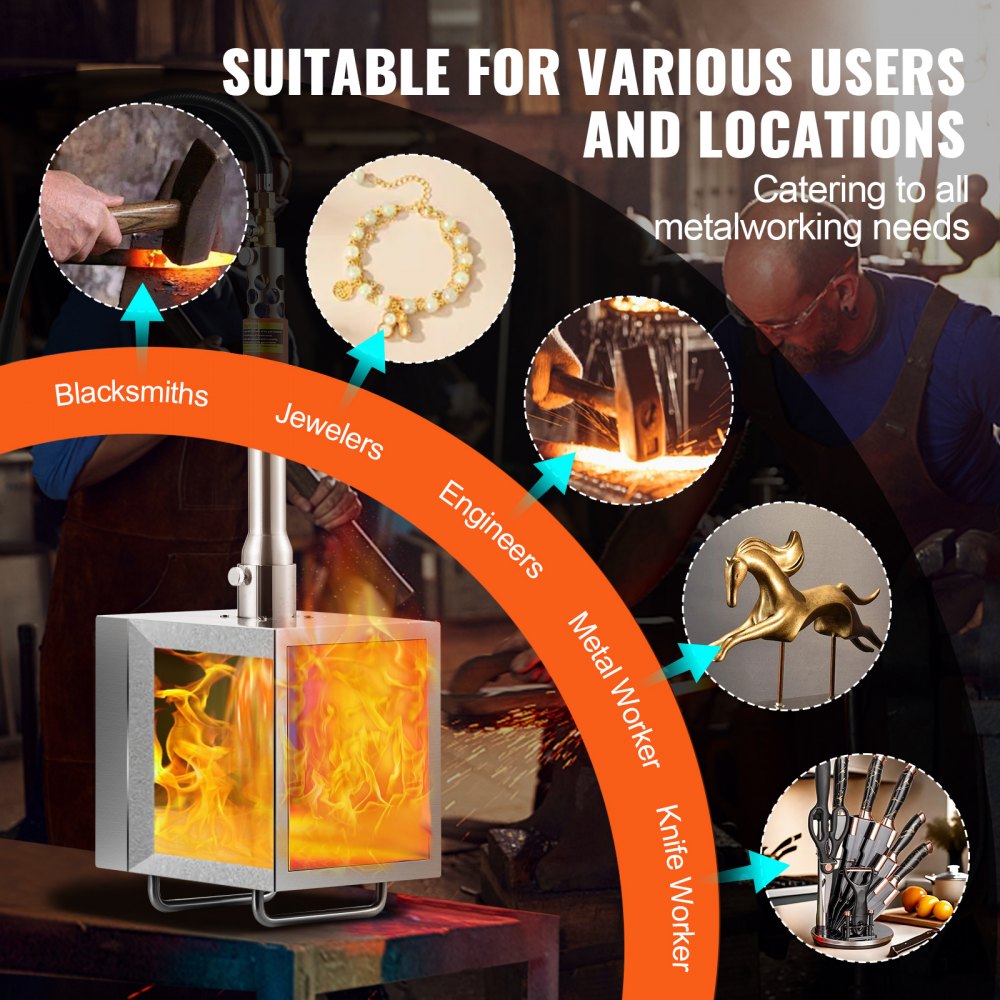 VEVOR Portable Propane Forge, 1 Burner, 2600℉ Tool and Knife Making Blacksmithing Farrier Forge, Large Capacity Square Shape, Stainless Steel Gas Forging Tools and Equipment, Use for Metal Forging