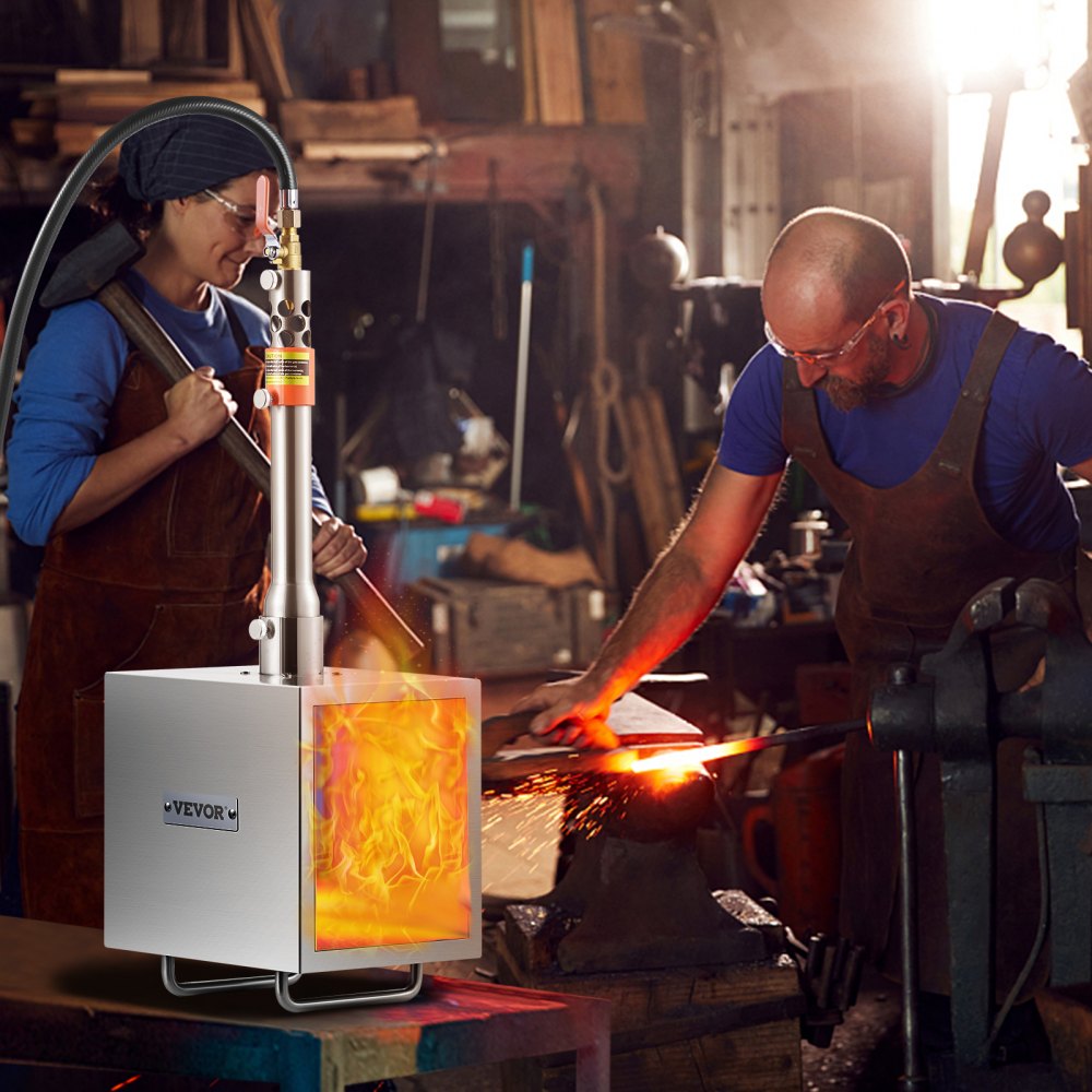 VEVOR Portable Propane Forge, 1 Burner, 2600℉ Tool and Knife Making Blacksmithing Farrier Forge, Large Capacity Square Shape, Stainless Steel Gas Forging Tools and Equipment, Use for Metal Forging