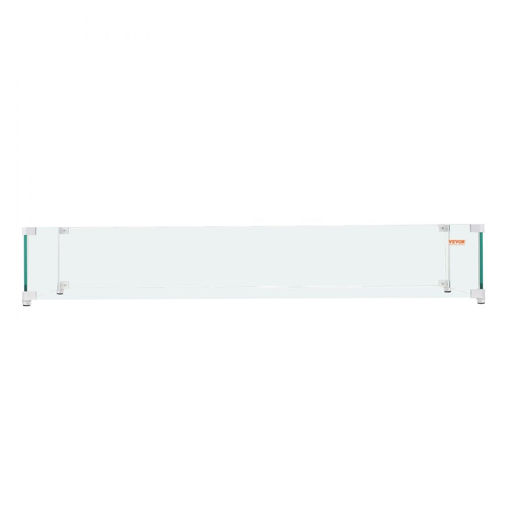 VEVOR Fire Pit Wind Guard, 38 x 10.5 x 6 Inch Glass Wind Guard, Rectangular Glass Shield, 0.3\" Thick Fire Table, Clear Tempered Glass Flame Guard, Steady Feet Tree Pit Guard for Propane, Gas, Outdoor