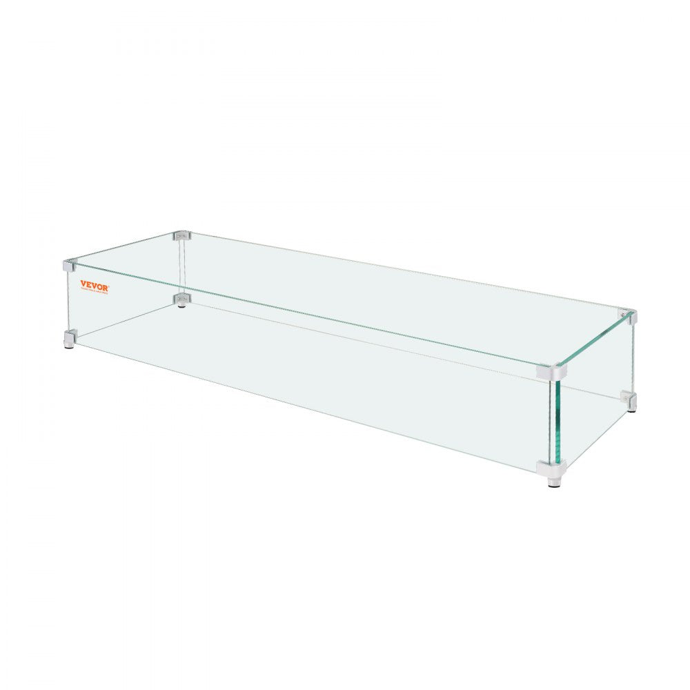 VEVOR Fire Pit Wind Guard, 38 x 10.5 x 6 Inch Glass Wind Guard, Rectangular Glass Shield, 0.3\" Thick Fire Table, Clear Tempered Glass Flame Guard, Steady Feet Tree Pit Guard for Propane, Gas, Outdoor