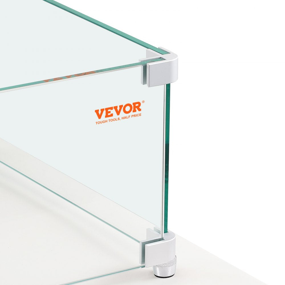 VEVOR Fire Pit Wind Guard, 38 x 10.5 x 6 Inch Glass Wind Guard, Rectangular Glass Shield, 0.3\" Thick Fire Table, Clear Tempered Glass Flame Guard, Steady Feet Tree Pit Guard for Propane, Gas, Outdoor