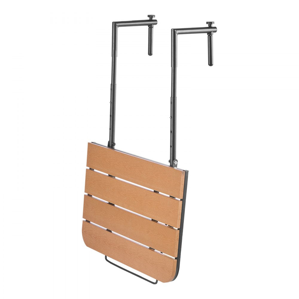 VEVOR Balcony Hanging Table, 25 x 24 in Folding Balcony Railing Table, Outdoor Balcony Bar Table for Railings, 4-Level Adjustable, Fit Railing from 1" to 8.27", Serving Table for Patio & Deck