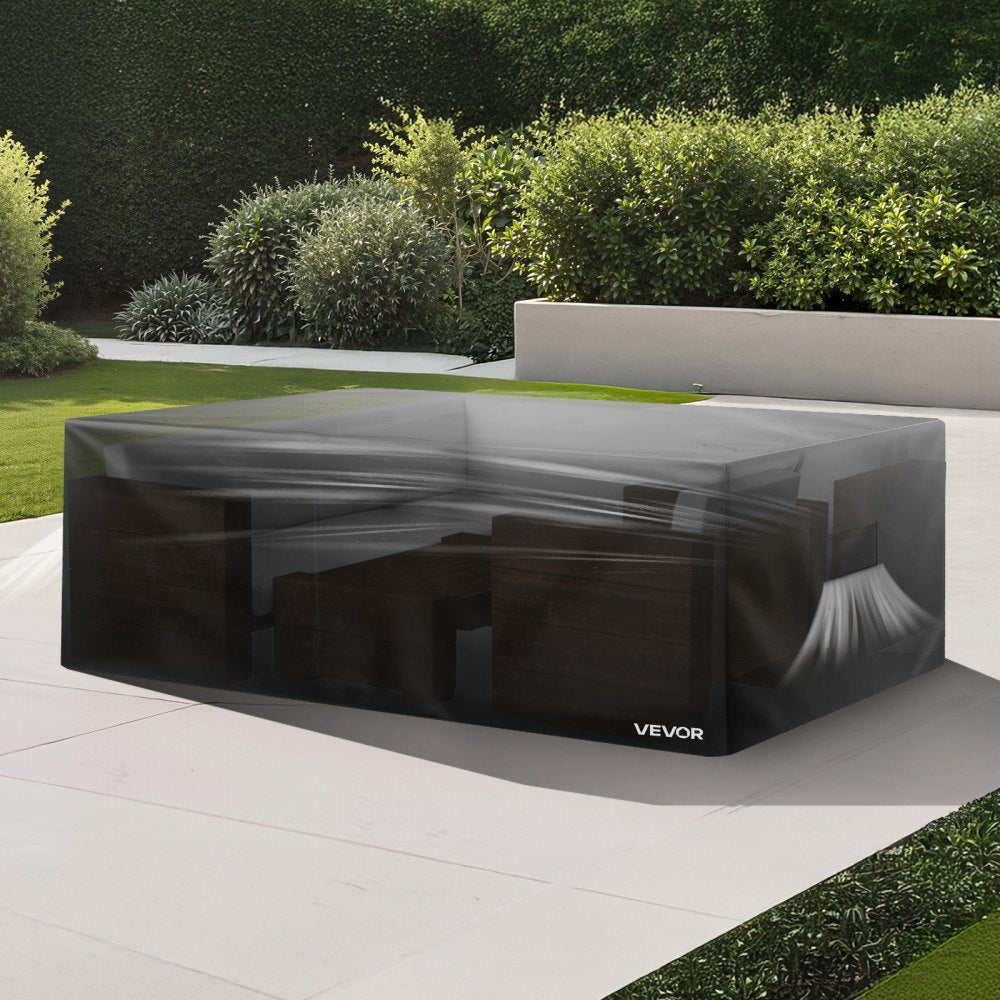 VEVOR Patio Furniture Cover, 420D Heavy Duty Waterproof Outdoor Dining Table and Chairs Cover, Large Squre Patio Table Covers with Air Vent for All Weather, 126L x 126W x 32H inch, Black