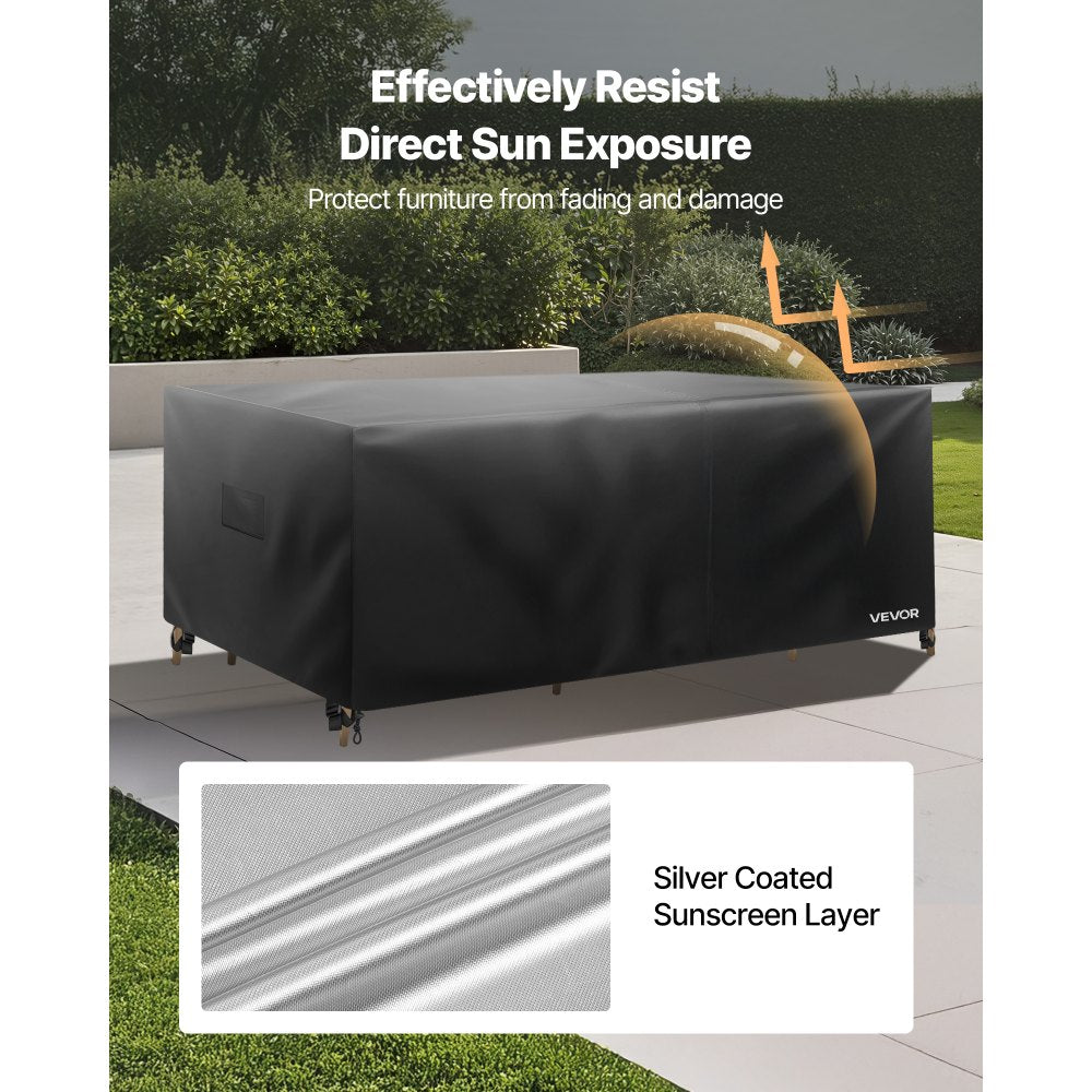 VEVOR Patio Furniture Cover, 420D Heavy Duty Waterproof Outdoor Dining Table and Chairs Cover, Large Rectangular Patio Table Covers with Air Vent for All Weather, 130L x 84W x 28H inch, Black