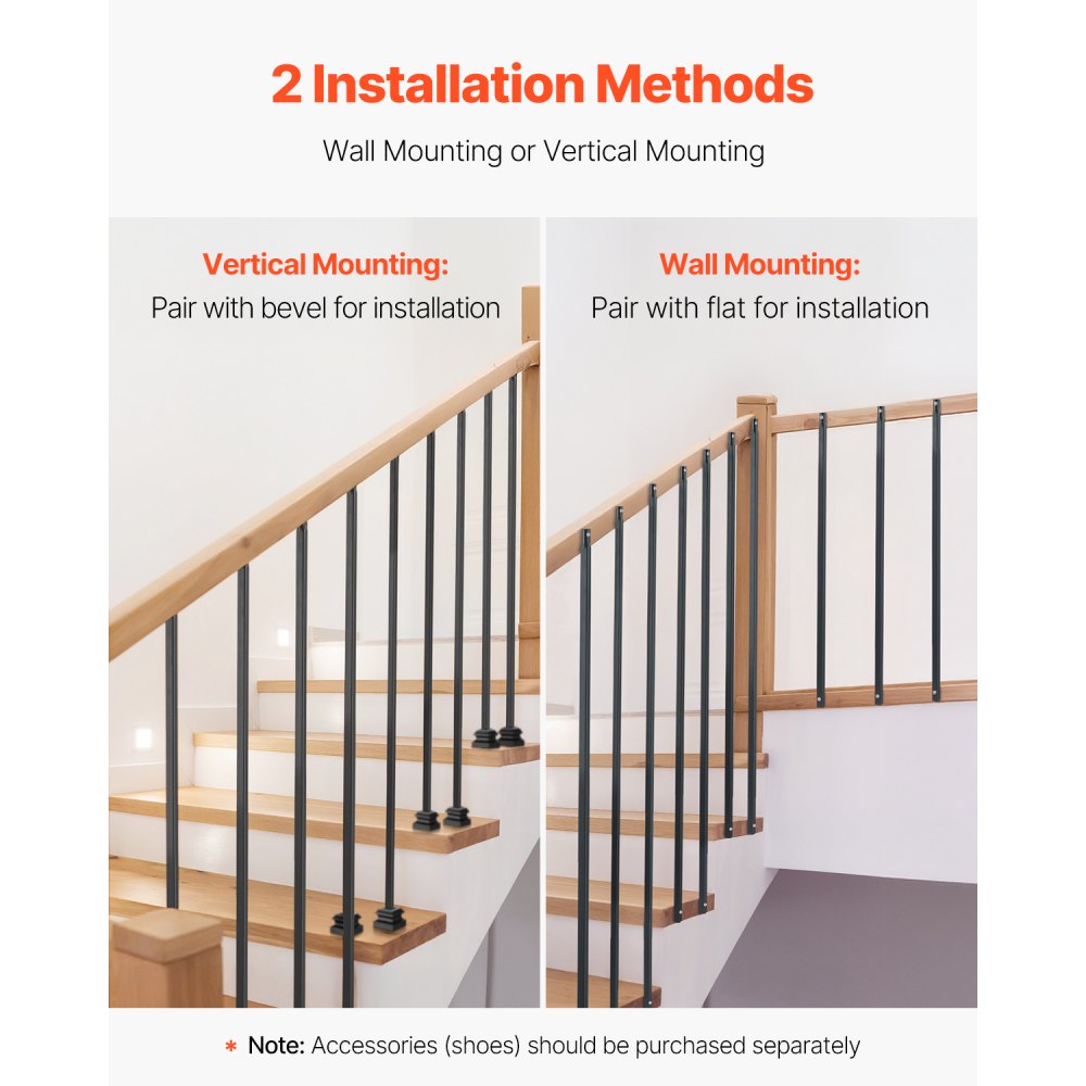 VEVOR Staircase Balusters 11 Pack, 44 Inch Durable Carbon Steel Stair Balusters, 0.5 Inch Indoor Square Metal Spindle Railing, Corrosion-Proof Hollow Deck Railing with Pre-Drilled Holes, Matte Black