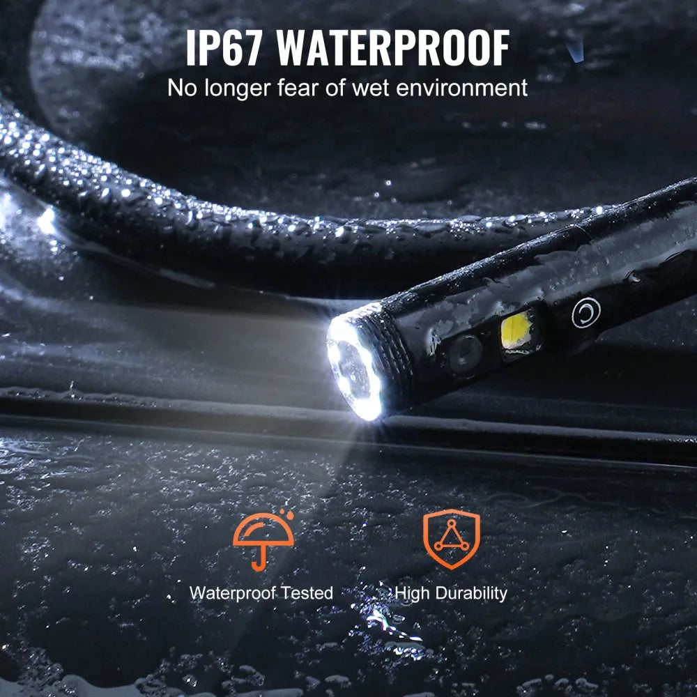 VEVOR Endoscope Camera with Light, Dual Lens Borescope with 49.2FT Semi-Rigid Cable, 4.3" Screen 1080P Inspection Camera, 8 + 1 LED Lights, 4X Zoom, IP67 Waterproof Snake Camera for Auto, Plumbing