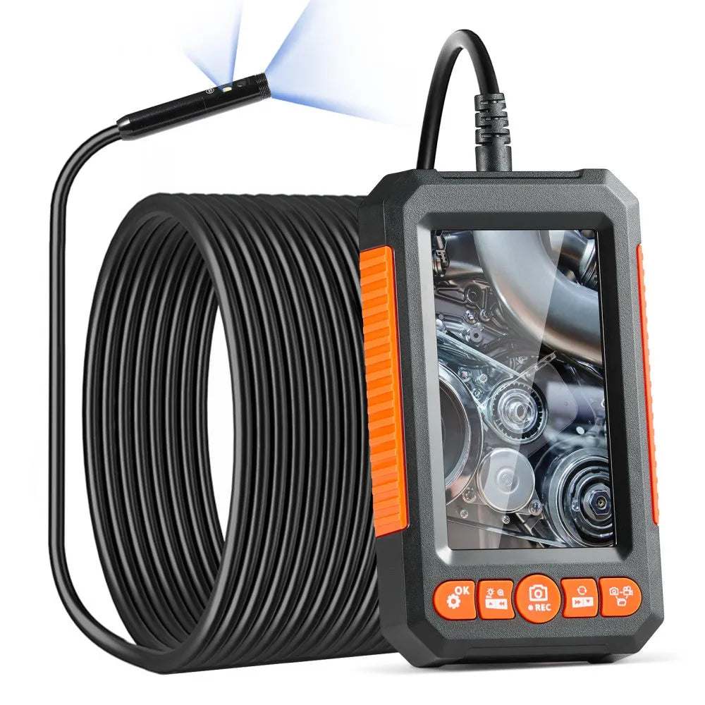 VEVOR Endoscope Camera with Light, Dual Lens Borescope with 49.2FT Semi-Rigid Cable, 4.3" Screen 1080P Inspection Camera, 8 + 1 LED Lights, 4X Zoom, IP67 Waterproof Snake Camera for Auto, Plumbing