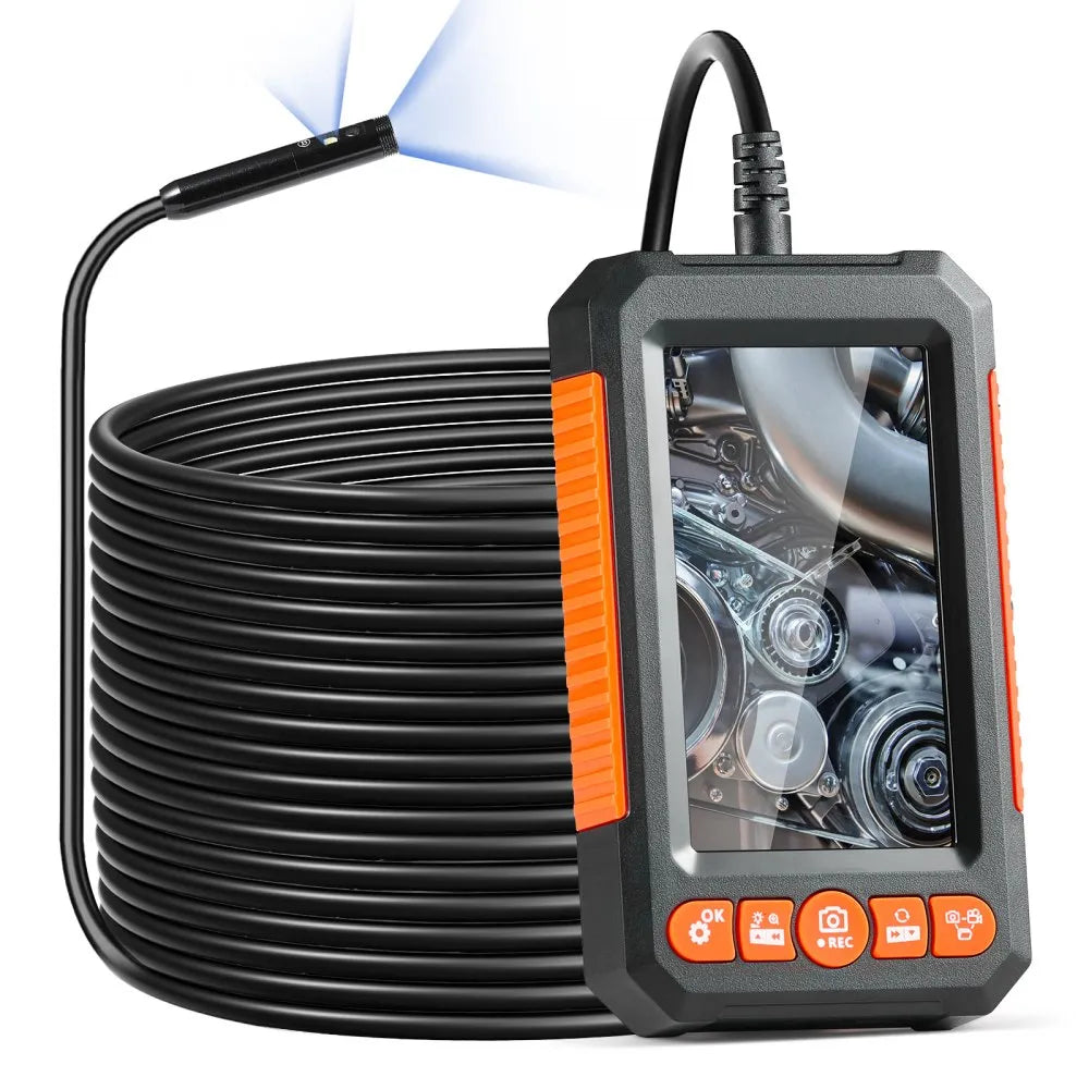 VEVOR Endoscope Camera with Light, Dual Lens Borescope with 49.2FT Semi-Rigid Cable, 4.3" Screen 1080P Inspection Camera, 8 + 1 LED Lights, 4X Zoom, IP67 Waterproof Snake Camera for Auto, Plumbing