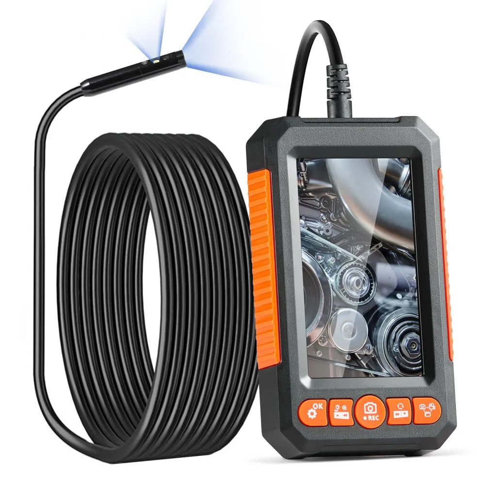 VEVOR Endoscope Camera with Light, Dual Lens Industrial Borescope, 4.3" Screen 1080P Inspection Camera, 8 + 1 Lights, 4X Zoom, IP67 Waterproof Snake Camera for Auto, Plumbing (16.4FT Cable, 32GB Card)