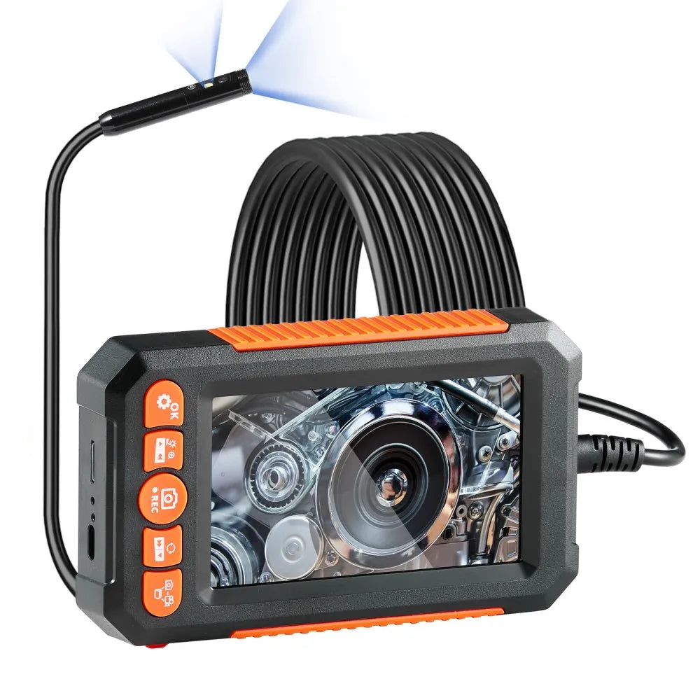 VEVOR Endoscope Camera with Light, Dual Lens Industrial Borescope, 4.3" Screen 1080P Inspection Camera, 8 + 1 Lights, 4X Zoom, IP67 Waterproof Snake Camera for Auto, Plumbing (16.4FT Cable, 32GB Card)