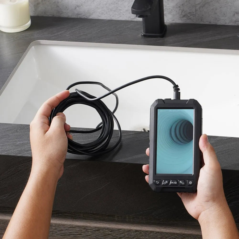VEVOR Endoscope Camera with Light, Triple Lens Industrial Borescope, 5" Screen 1080P Inspection Camera, 8 + 2 Lights, IP67 Waterproof Snake Camera for Automotive, Plumbing (16.4FT Cable, 32GB Card)