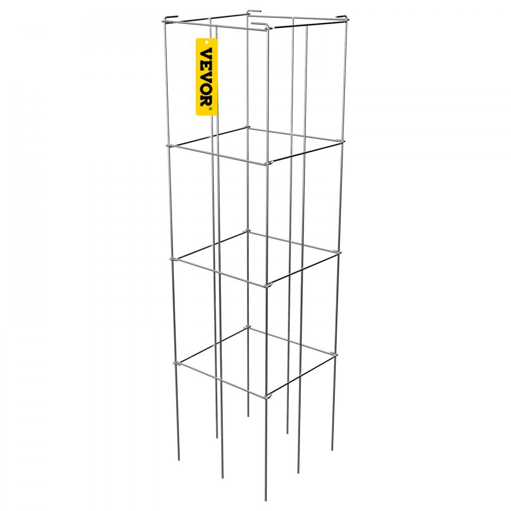 VEVOR Tomato Cages, 11.8\" x 11.8\" x 46.1\", 10 Packs Square Plant Support Cages, Silver PVC-Coated Steel Tomato Towers for Climbing Vegetables, Plants, Flowers, Fruits