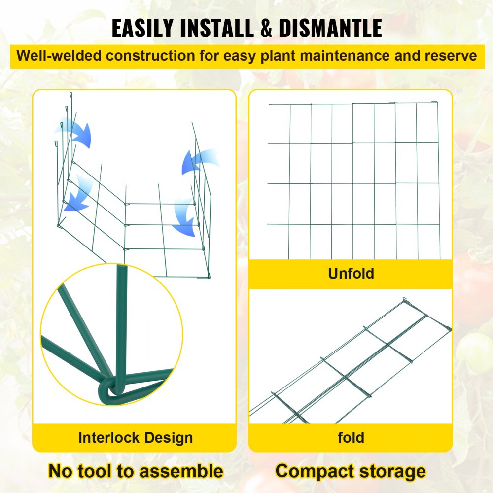 VEVOR Tomato Cages, 11.8\" x 11.8\" x 46.1\", 5 Packs Square Plant Support Cages, Green PVC-Coated Steel Tomato Towers for Climbing Vegetables, Plants, Flowers, Fruits