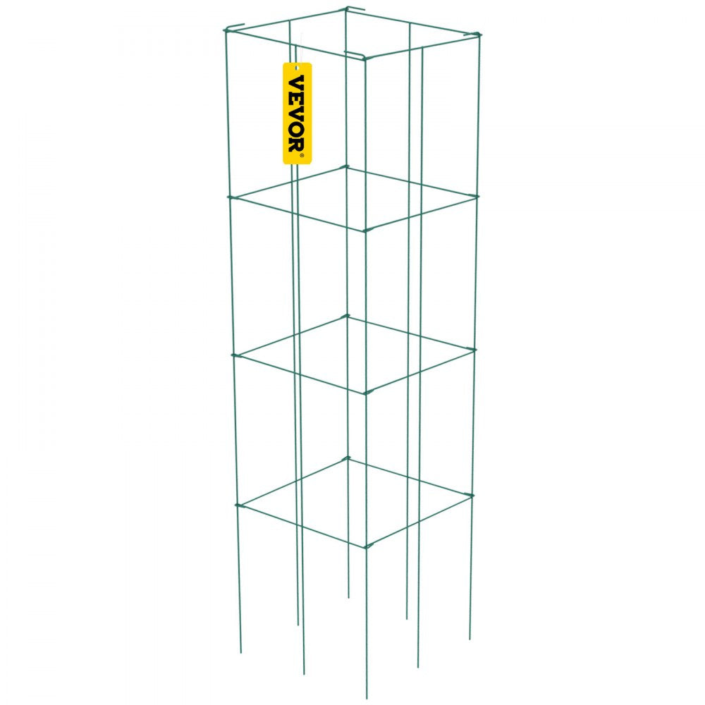 VEVOR Tomato Cages, 11.8\" x 11.8\" x 46.1\", 5 Packs Square Plant Support Cages, Green PVC-Coated Steel Tomato Towers for Climbing Vegetables, Plants, Flowers, Fruits