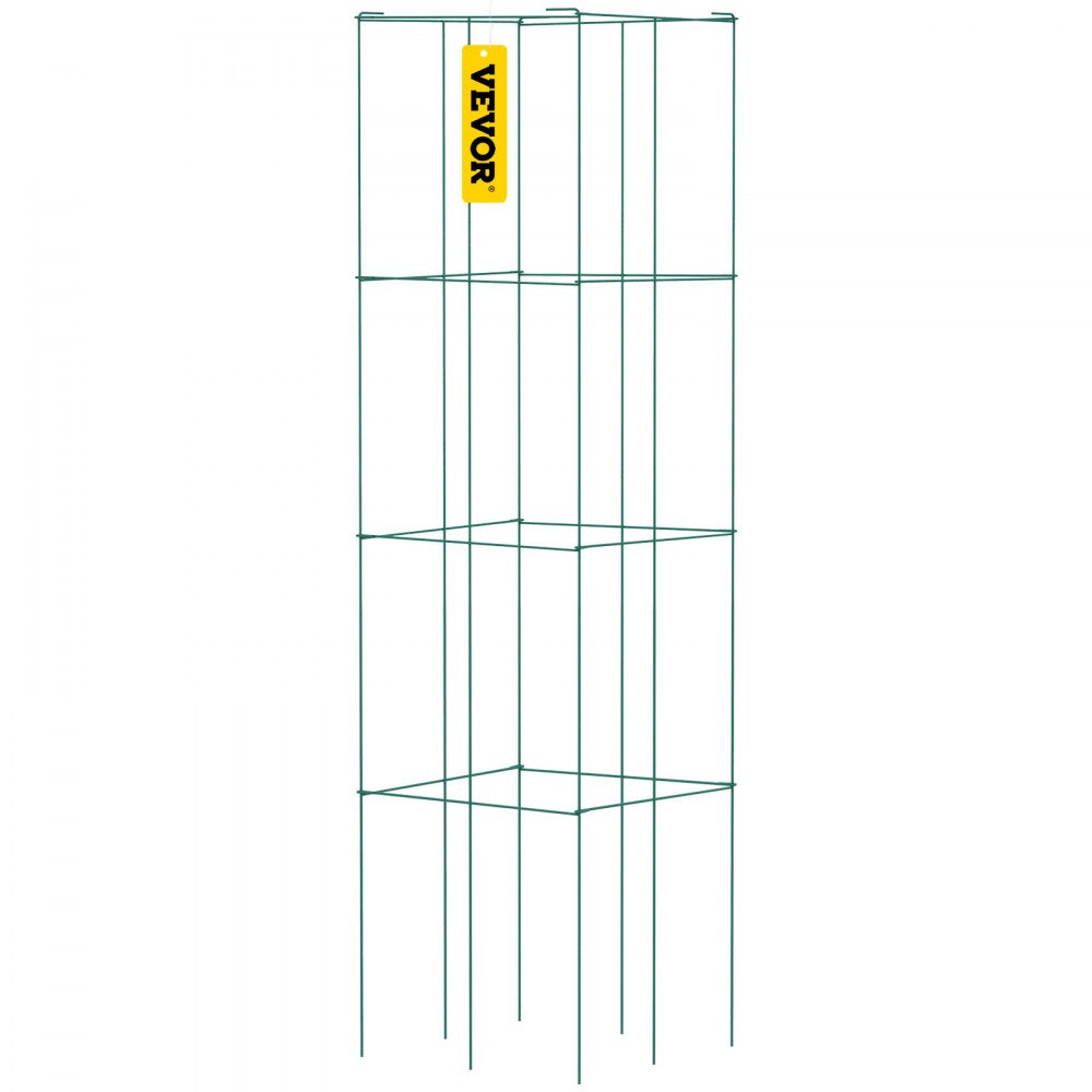 VEVOR Tomato Cages, 11.8\" x 11.8\" x 46.1\", 5 Packs Square Plant Support Cages, Green PVC-Coated Steel Tomato Towers for Climbing Vegetables, Plants, Flowers, Fruits