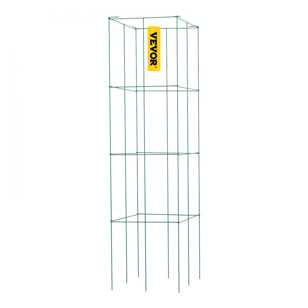 VEVOR Tomato Cages, 11.8\" x 11.8\" x 46.1\", 5 Packs Square Plant Support Cages, Green PVC-Coated Steel Tomato Towers for Climbing Vegetables, Plants, Flowers, Fruits