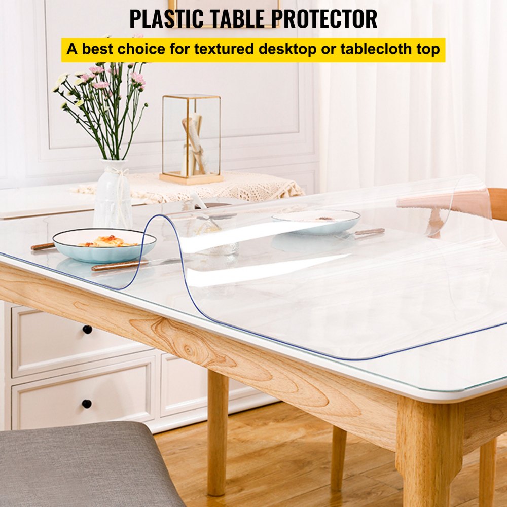 VEVOR Plastic Table Cover 24 x 60 Inch, 1.5 mm Thick Clear Table Protector, Rectangle Clear Desk Mat, Waterproof & Easy Cleaning for Office Dresser Night Stand
