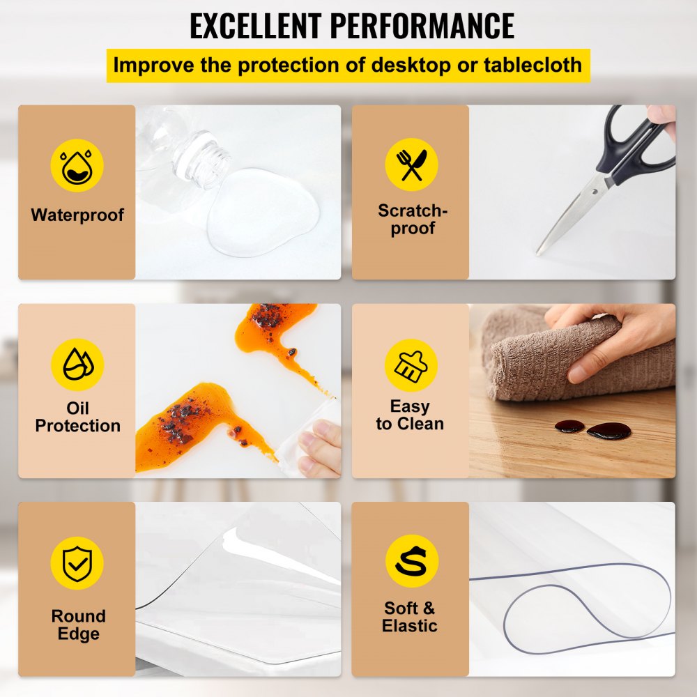 VEVOR Plastic Table Cover 42 x 78 Inch, 2 mm Thick Clear Table Protector, Rectangle Clear Desk Mat, Waterproof & Easy Cleaning for Office Dresser Night Stand
