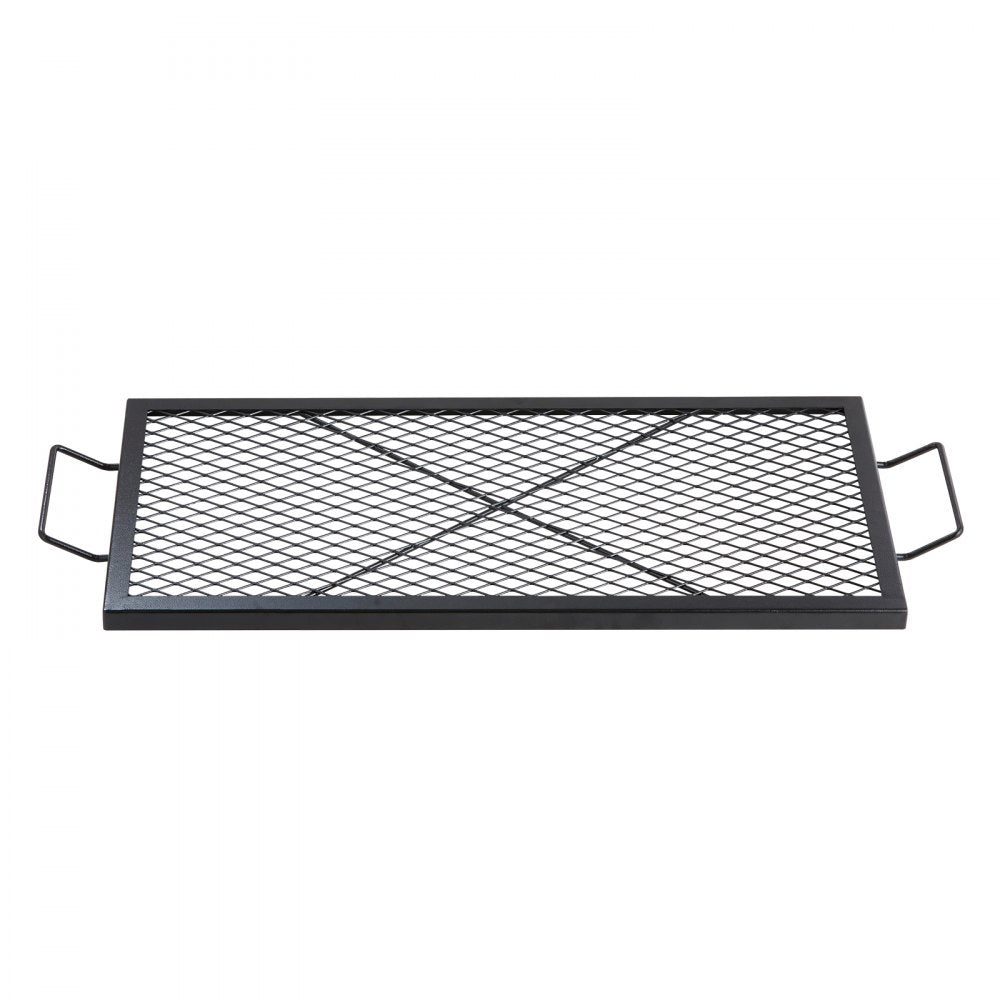 VEVOR X-Marks Fire Pit Grill Grate, Rectangle Cooking Grate, Heavy Duty Steel Campfire BBQ Grill Grid with Handle & Support X Wire, Portable Camping Cookware for Outside Party Gathering, 32 Inch Black