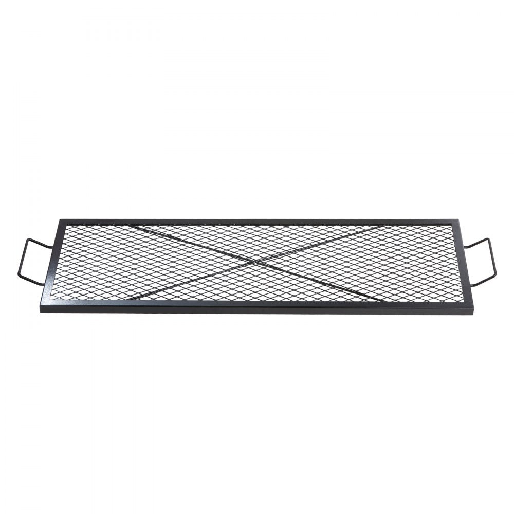 VEVOR X-Marks Fire Pit Grill Grate, Rectangle Cooking Grate, Heavy Duty Steel Campfire BBQ Grill Grid with Handle & Support X Wire, Portable Camping Cookware for Outside Party Gathering, 44 Inch Black