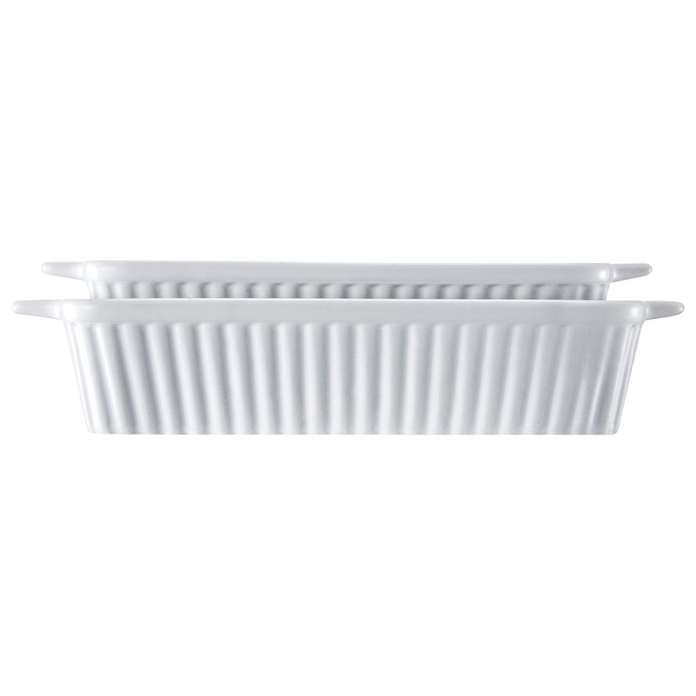 VEVOR Ceramic Baking Dish, 7" x 11", Bakeware Set of 2, Rectangular Casserole Dish Set, Baking Pans with Handles, Oven Secure, Lasagna Pans Deep for Cooking, Thanksgiving & Christmas Present, White