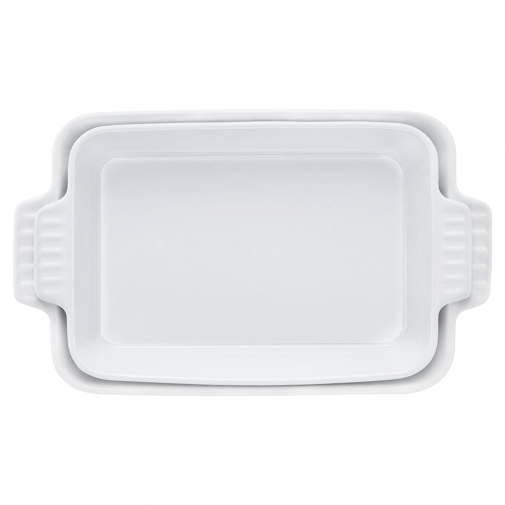 VEVOR Ceramic Baking Dish, 7" x 11", Bakeware Set of 2, Rectangular Casserole Dish Set, Baking Pans with Handles, Oven Secure, Lasagna Pans Deep for Cooking, Thanksgiving & Christmas Present, White
