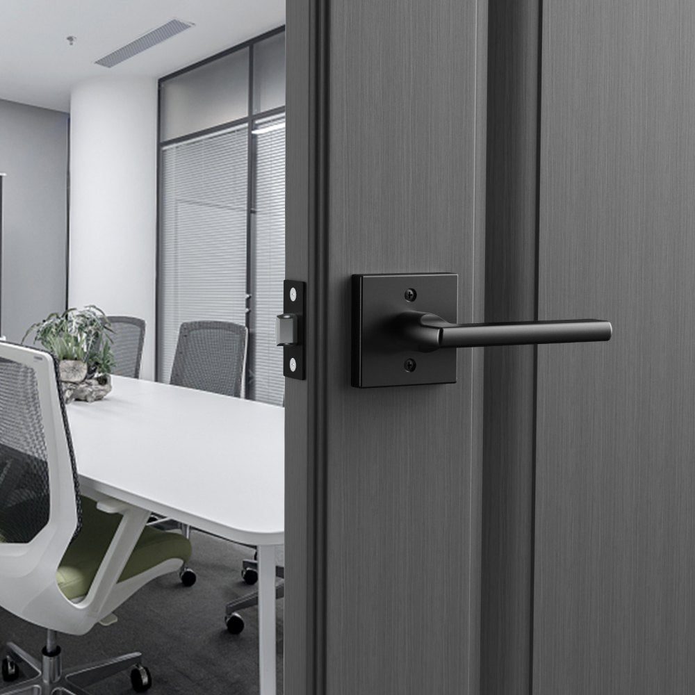 VEVOR Passage Door Handle, 1 Pack Matte Black Door Lever, Left or Right Handing Reversible Lever Non-Locking, 45° Rotation to Open, Square Interior Door Handles for Hallways, Closets, Meeting Spaces