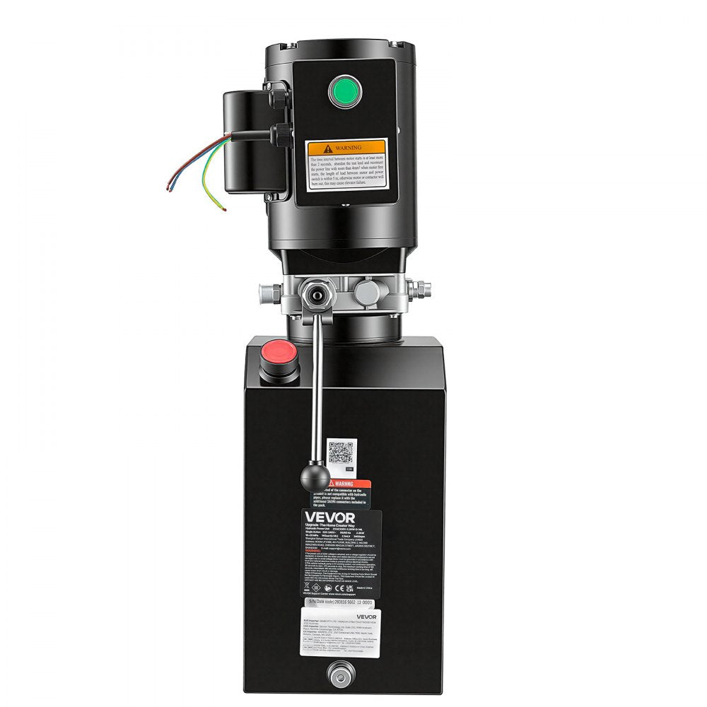 VEVOR 14 Quart Hydraulic Pump, 2.2KW Hydraulic Motor Dump Trailer Pump Single Acting, 3200 PSI Max Relief Pressure, 1.7 GPM Flow Rate, AC220-240V Hydraulic Power Unit Car Lift (Vertical Installation)