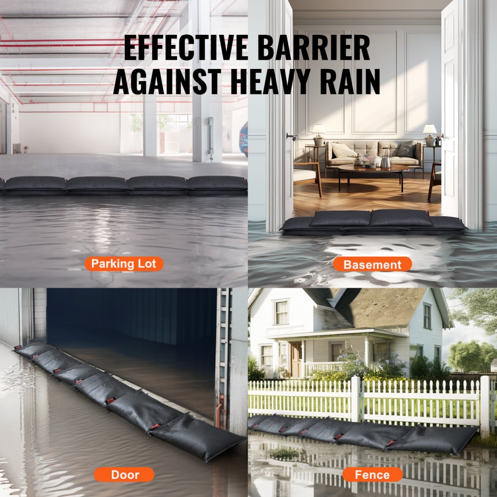 VEVOR Flood Barriers, Water Flood Dam Bags 6 Pack, Water Barriers for Flooding, Water Activated Flood Barriers for Home, Doorway, Driveway(2FT x 1in)