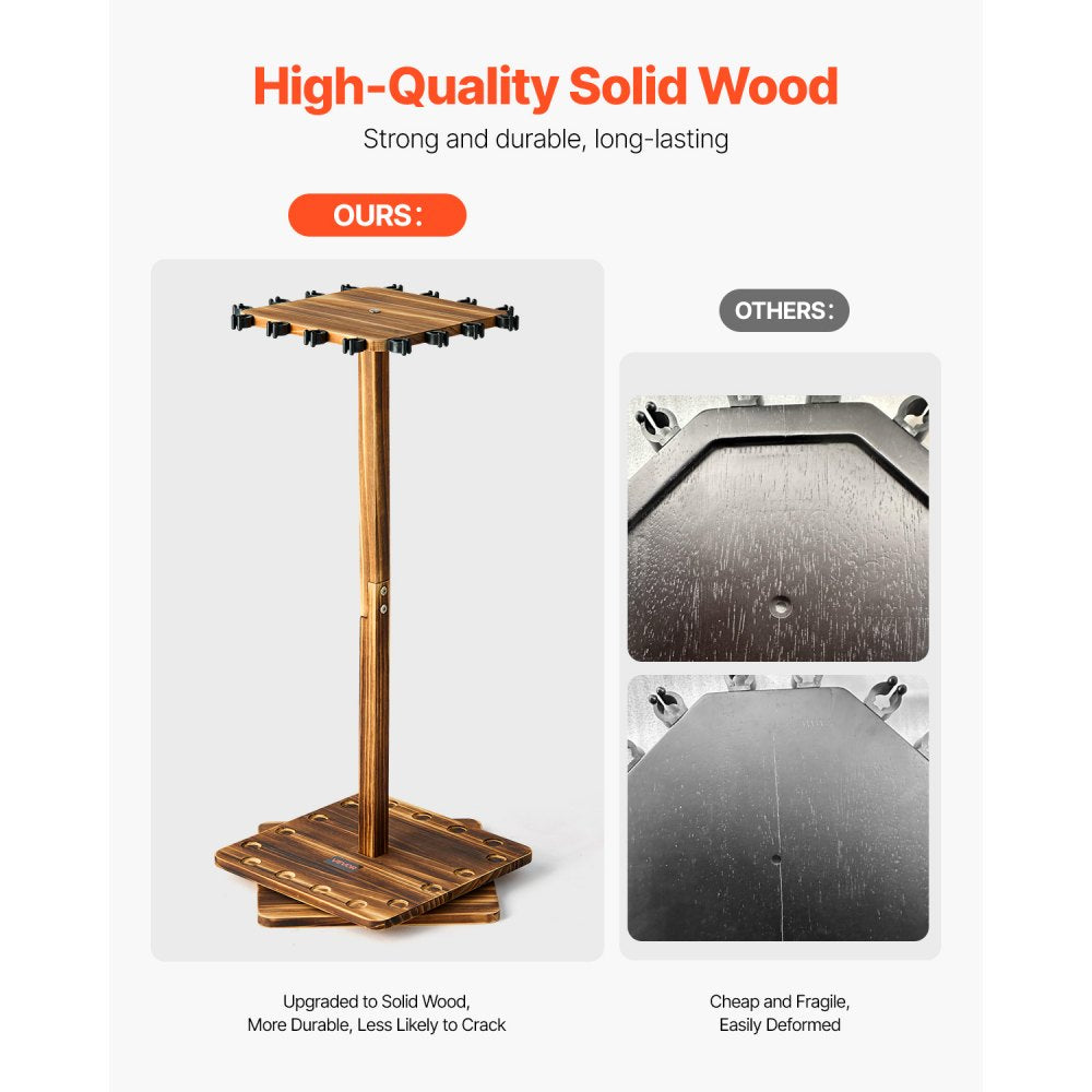 VEVOR Fishing Rod Holders for 16 Fishing Poles, 360° Rotating Wood Fishing Rods Rack for Garage Organization and Storage, Floor Stand Space-Saving Equipment, for Reels Gear Accessories, Gifts for Men
