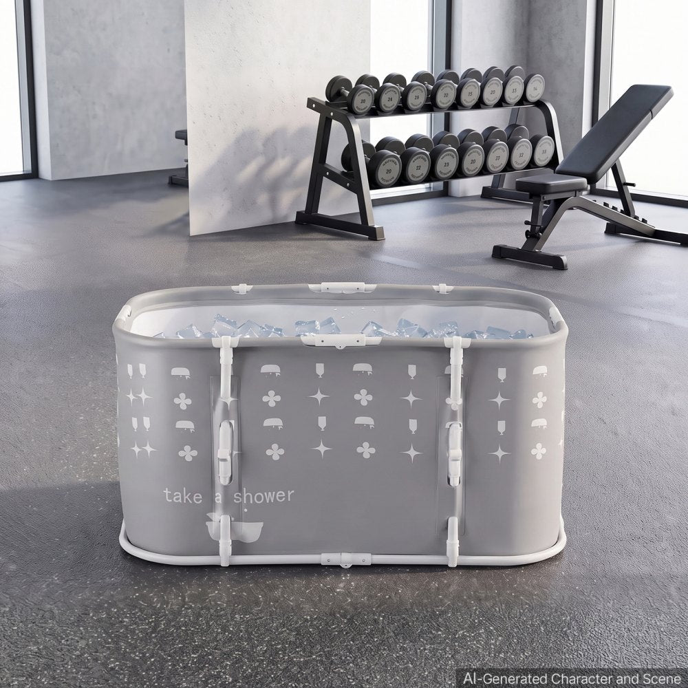 VEVOR Portable Foldable Bathtub 37.4"x23.6"x19.7" Soaking for Adults Gray, for Bathroom Shower Stall, 3-Layer Insulation, Space Saving, Family Hot SPA Ice Bath Tub with 2 Drain Ports, Indoor Outdoor