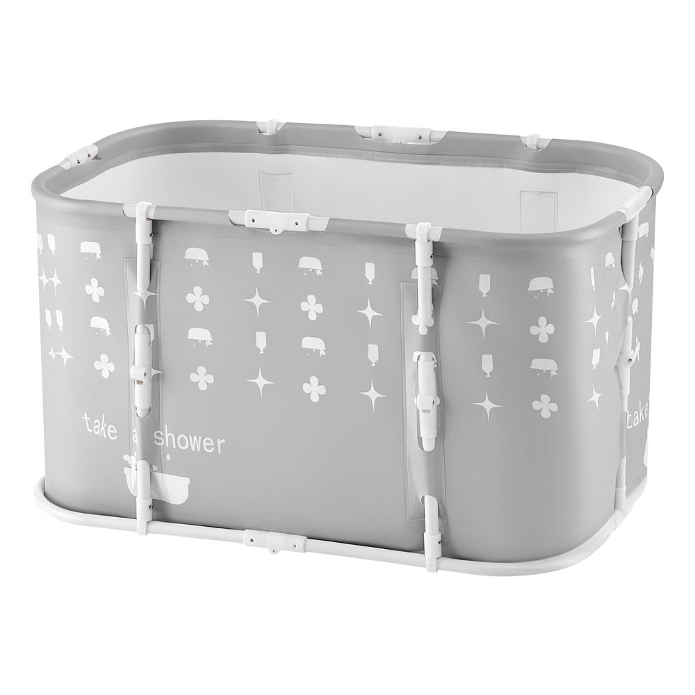 VEVOR Portable Foldable Bathtub 37.4"x23.6"x19.7" Soaking for Adults Gray, for Bathroom Shower Stall, 3-Layer Insulation, Space Saving, Family Hot SPA Ice Bath Tub with 2 Drain Ports, Indoor Outdoor