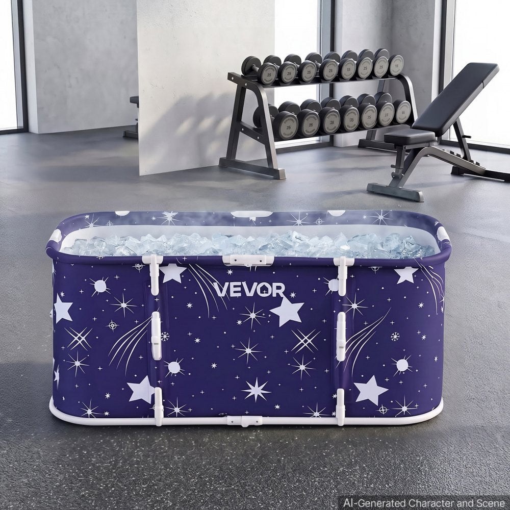 VEVOR Portable Foldable Bathtub 45.3"x23.6"x19.7" Soaking for Adults Blue, for Bathroom Shower Stall, 3-Layer Insulation, Space Saving, Family Hot SPA Ice Bath Tub with 2 Drain Ports, Indoor Outdoor
