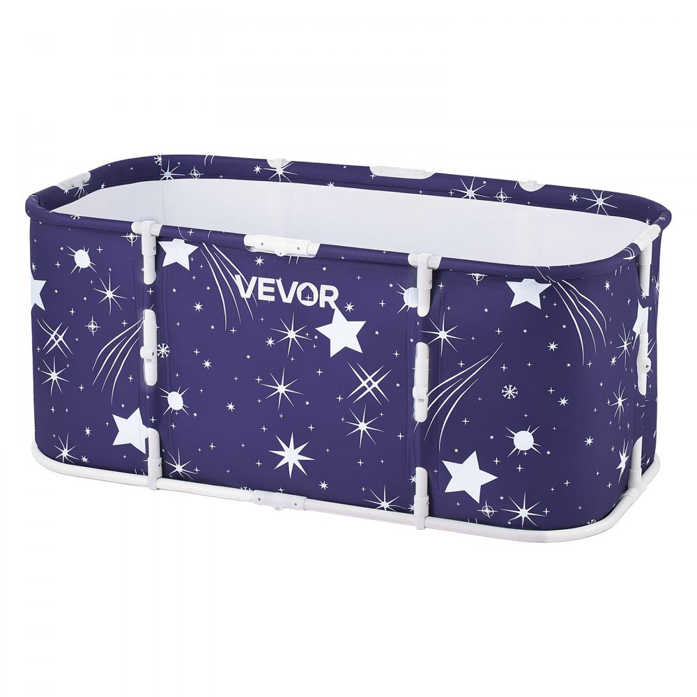 VEVOR Portable Foldable Bathtub 45.3"x23.6"x19.7" Soaking for Adults Blue, for Bathroom Shower Stall, 3-Layer Insulation, Space Saving, Family Hot SPA Ice Bath Tub with 2 Drain Ports, Indoor Outdoor