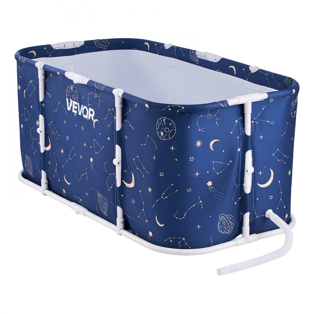 VEVOR Portable Foldable Bathtub 47.2"x23.6"x19.7" Soaking for Adults Blue, for Bathroom Shower Stall, 3-Layer Insulation, Space Saving, Family Hot SPA Ice Bath Tub with 2 Drain Ports, Indoor Outdoor