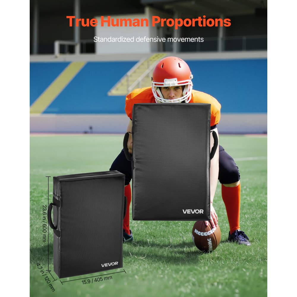 VEVOR Football Blocking Dummy, 24x16 in Blocking Pads, Kick Shield Pad with Handles, High-Density Sponge Tackle Dummies, Heavy Duty Training Equipment for Basketball Hockey Lacrosse, Black, 1PCS