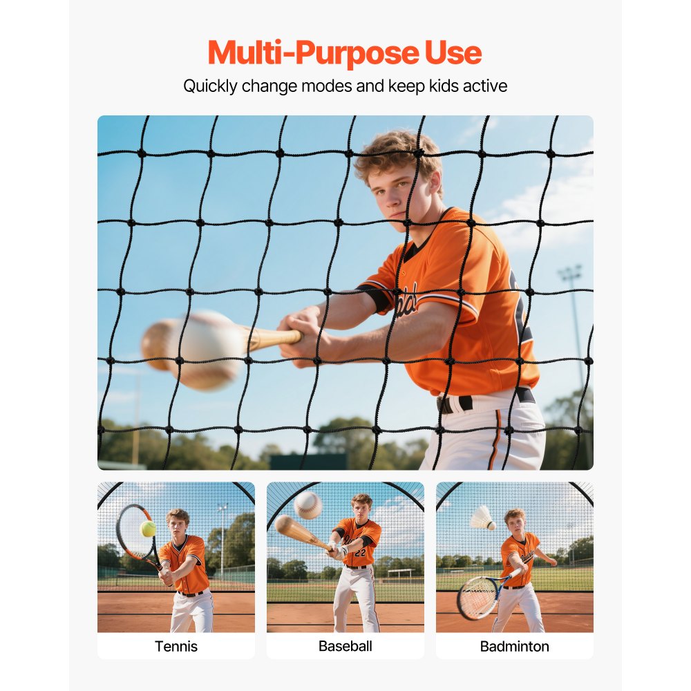 VEVOR Baseball Batting Cage, 19.9 x 12.0 x 8.2 FT Freestanding Portable Batting Cage, Hitting Cages with 30-Ply Knotted HDPE & Pitching Machine Opening, Battings Cages Netting for Indoor Outdoor