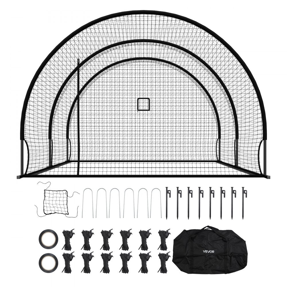 VEVOR Baseball Batting Cage, 19.9 x 12.0 x 8.2 FT Freestanding Portable Batting Cage, Hitting Cages with 30-Ply Knotted HDPE & Pitching Machine Opening, Battings Cages Netting for Indoor Outdoor