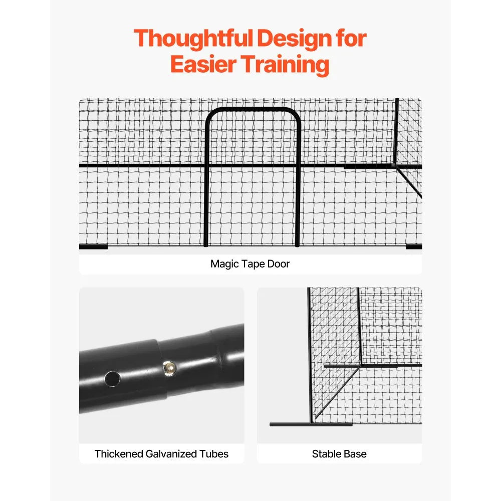 VEVOR Baseball Batting Cage, 39.4 x 12.1 x 10.2 FT Freestanding Portable Batting Cage, Hitting Cages with 45-Ply Knotted HDPE & Long Positioning Ropes, Battings Cages Netting for Indoor Outdoor