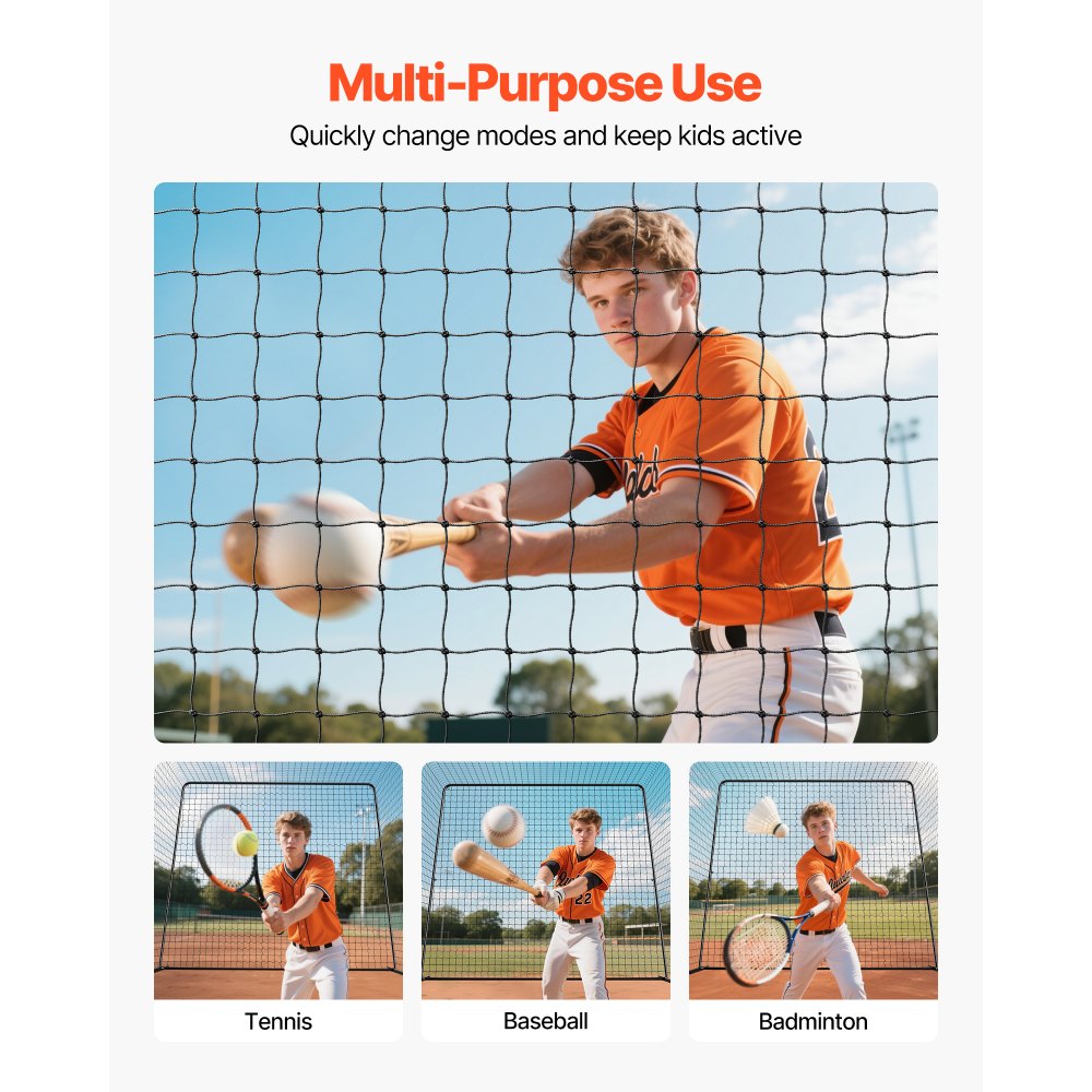 VEVOR Baseball Batting Cage, 39.4 x 12.1 x 10.2 FT Freestanding Portable Batting Cage, Hitting Cages with 45-Ply Knotted HDPE & Long Positioning Ropes, Battings Cages Netting for Indoor Outdoor