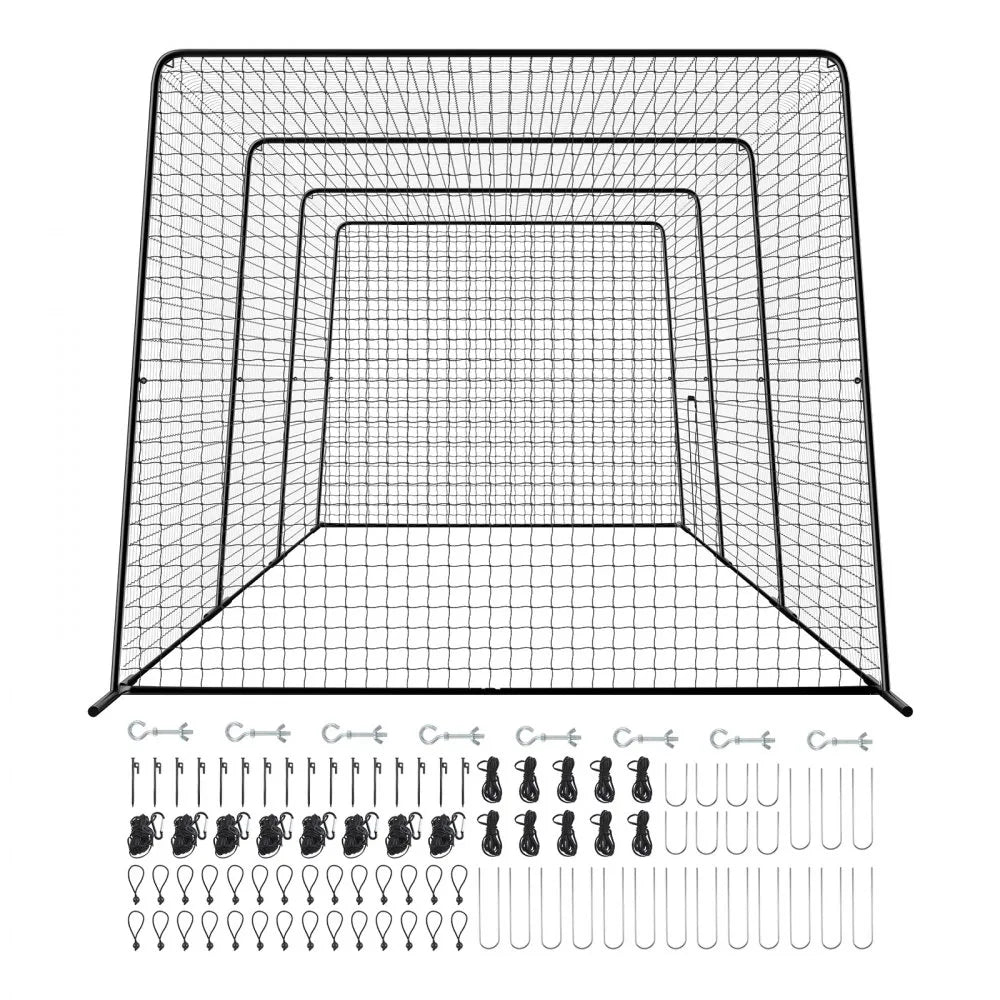 VEVOR Baseball Batting Cage, 39.4 x 12.1 x 10.2 FT Freestanding Portable Batting Cage, Hitting Cages with 45-Ply Knotted HDPE & Long Positioning Ropes, Battings Cages Netting for Indoor Outdoor