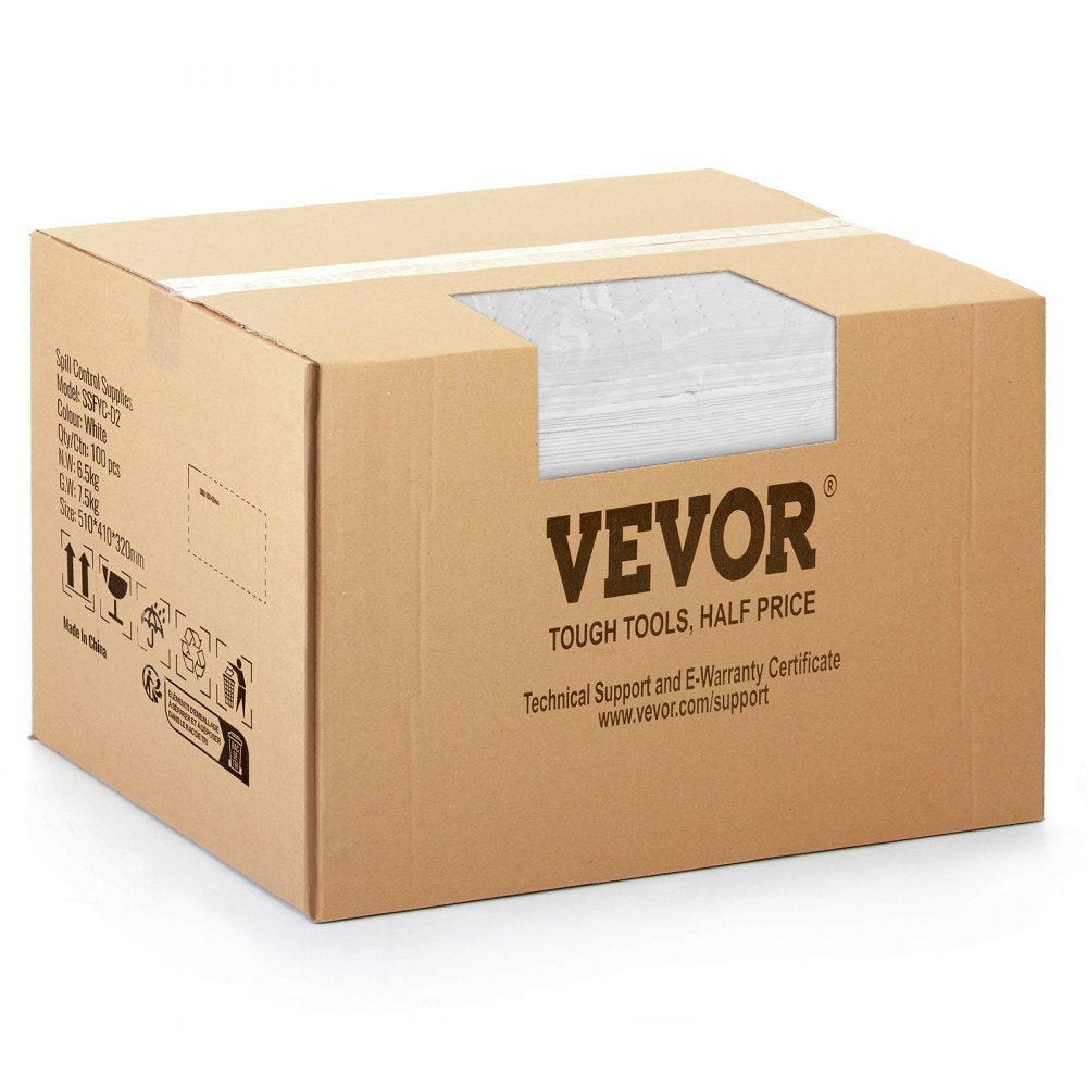 VEVOR Spill Absorbent Pads, Oil Absorbing Mat Absorbs up 20 Gal, 15" L x20" W Polypropylene Absorbent Pad for Oil Only, Oil Spill Mats Pack of 100