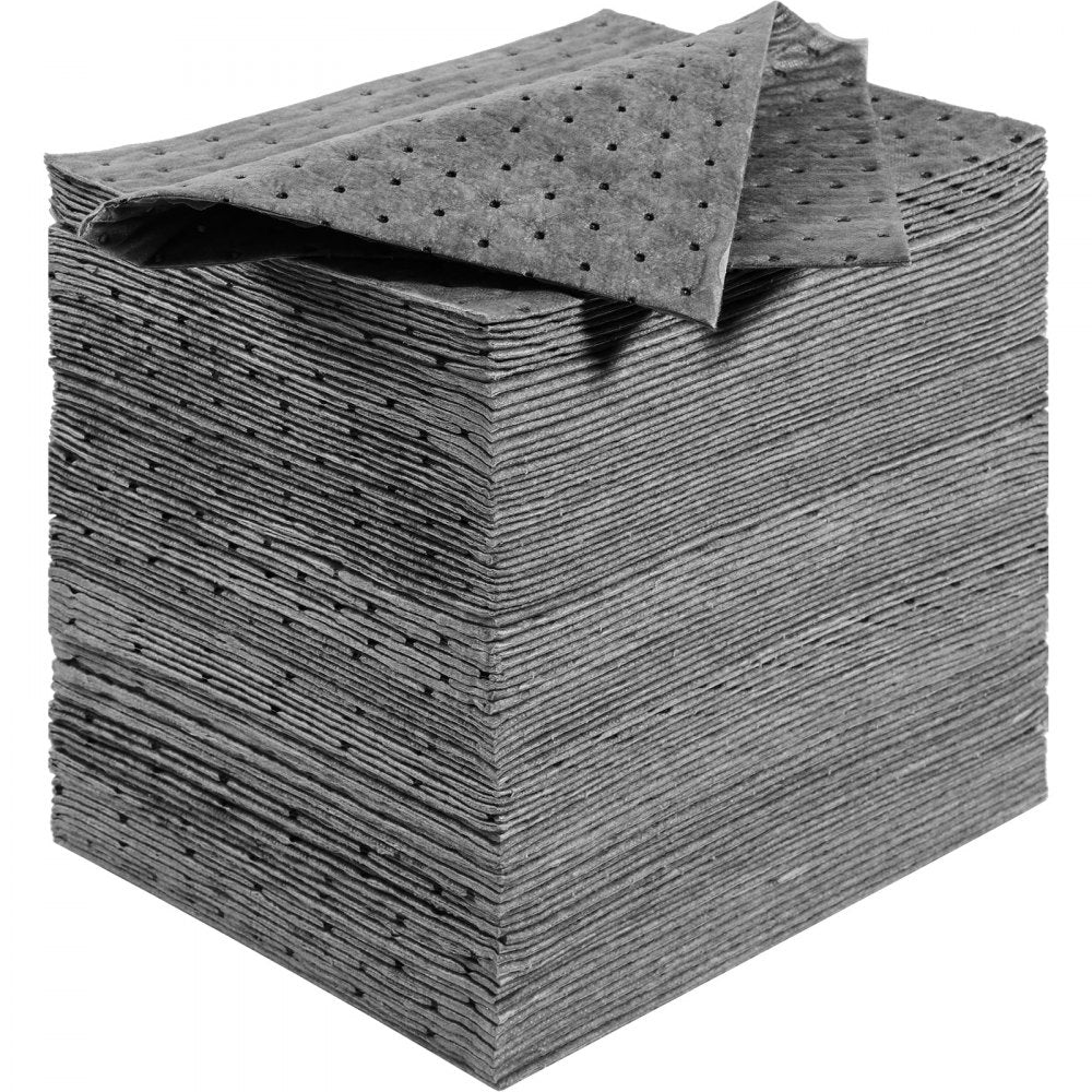 VEVOR Spill Absorbent Pads, Universal Absorbing Mat Absorbs up 12 Gal, 13" L x10" W Polypropylene Absorbent Pad for Oil, Water and Other Liquids, Pack of 100