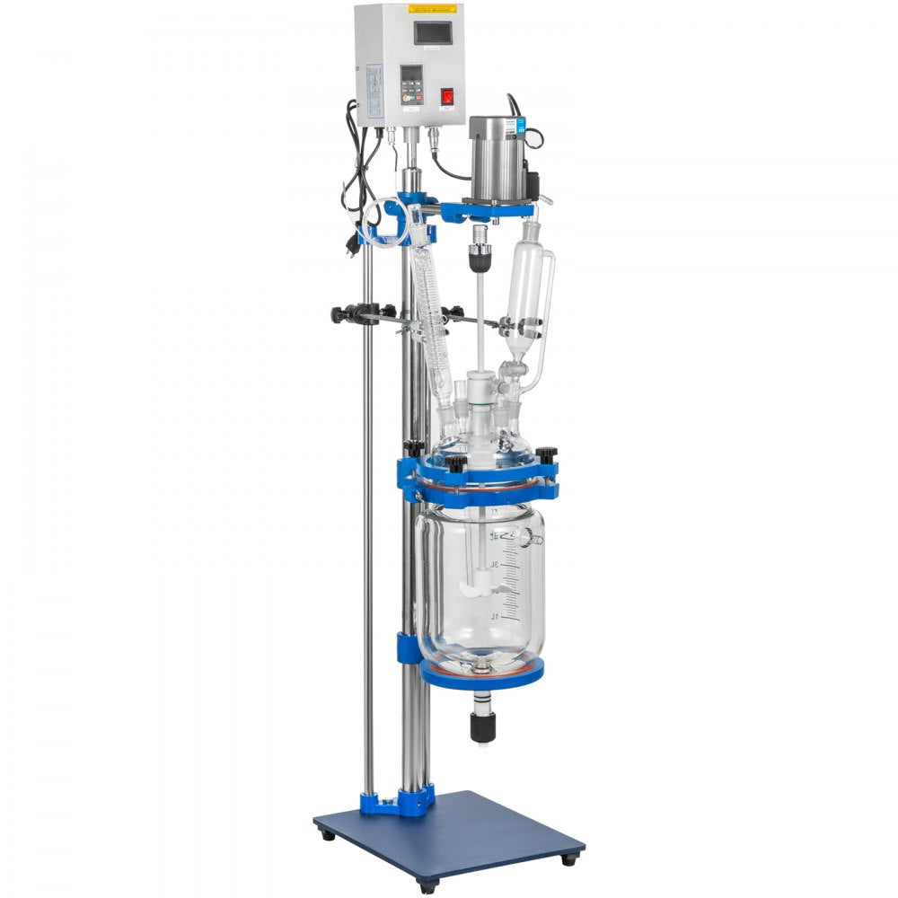 VEVOR Jacketed Reactor 5L Laboratory Glass Reactor, Jacketed Glass Reactor, Chemical Reaction Vessel, Lab Jacketed Reactor, Reaction Vessel Chemistry, With Digital Display, For Reaction Distillation